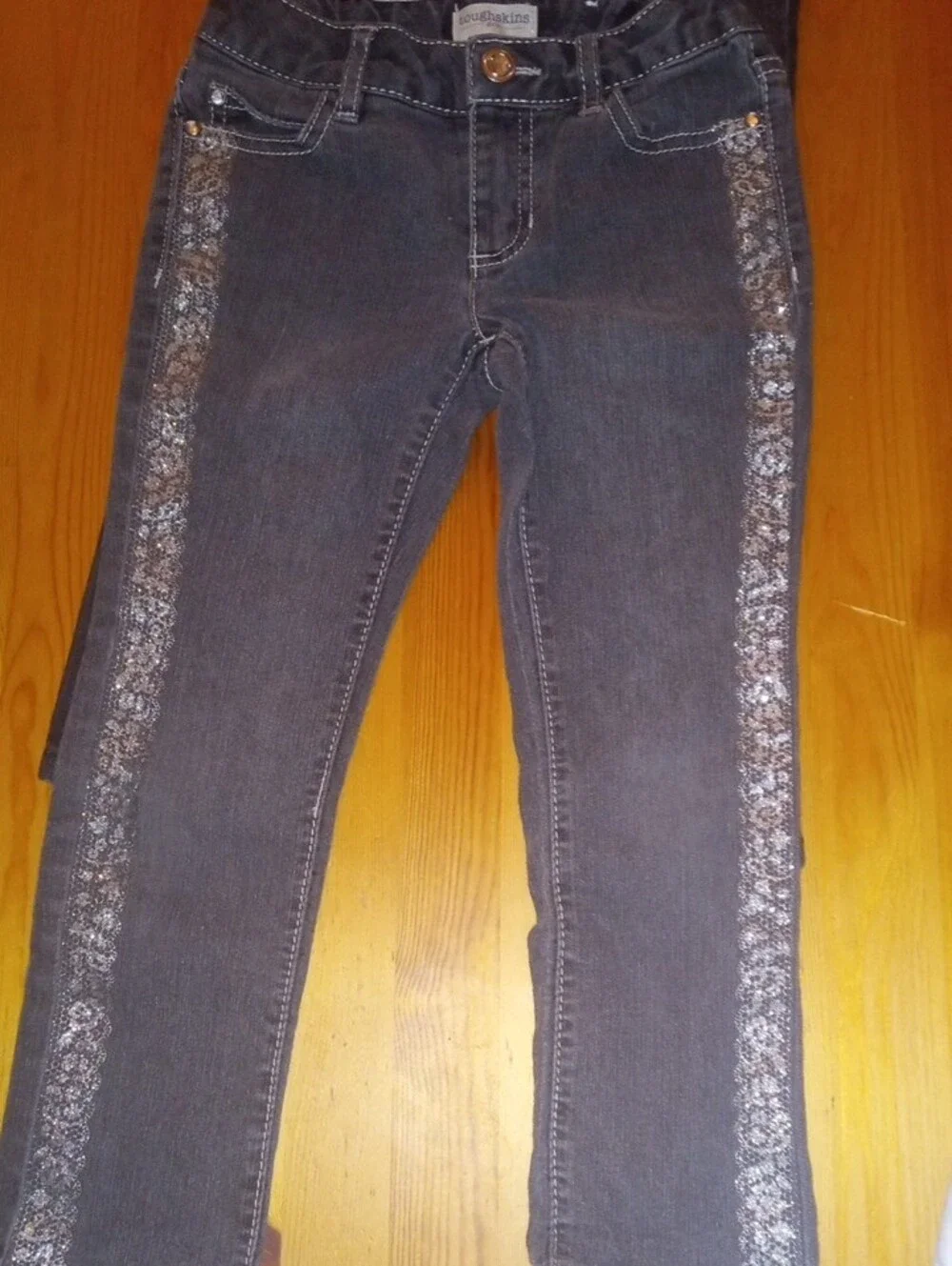 2 Girls Dark Blue Jeans with Sequin Side Trim